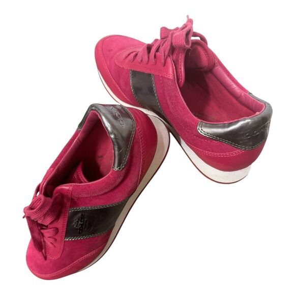 COACH Raylen Hot Pink Suede Low Top Lace Up Sneakers - US 10 B - Picture 1 of 9
